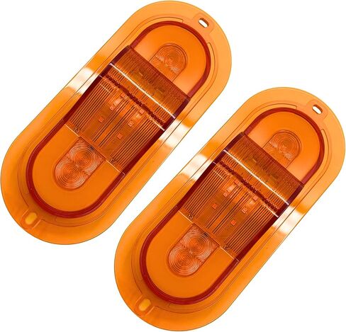 2Pcs 6 Inch Oval 24 LED Mid Ship Turn Signal and Side Marker Clearance Lights Amber Lens Halo Surface Mounted Sealed with 3-Wire Pigtail for Led Trailer Lights, Weathertight Plug in Saudi Arabia