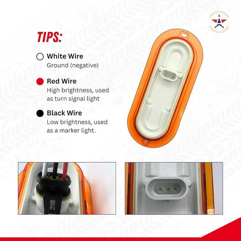 2Pcs 6 Inch Oval 24 LED Mid Ship Turn Signal and Side Marker Clearance Lights Amber Lens Halo Surface Mounted Sealed with 3-Wire Pigtail for Led Trailer Lights, Weathertight Plug in Saudi Arabia