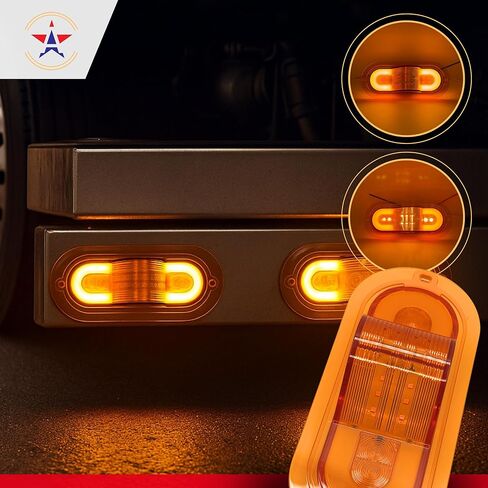 2Pcs 6 Inch Oval 24 LED Mid Ship Turn Signal and Side Marker Clearance Lights Amber Lens Halo Surface Mounted Sealed with 3-Wire Pigtail for Led Trailer Lights, Weathertight Plug in Saudi Arabia