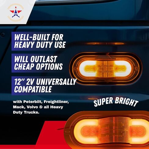 2Pcs 6 Inch Oval 24 LED Mid Ship Turn Signal and Side Marker Clearance Lights Amber Lens Halo Surface Mounted Sealed with 3-Wire Pigtail for Led Trailer Lights, Weathertight Plug in Saudi Arabia