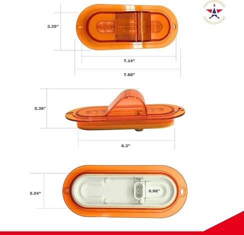2Pcs 6 Inch Oval 24 LED Mid Ship Turn Signal and Side Marker Clearance Lights Amber Lens Halo Surface Mounted Sealed with 3-Wire Pigtail for Led Trailer Lights, Weathertight Plug in Saudi Arabia