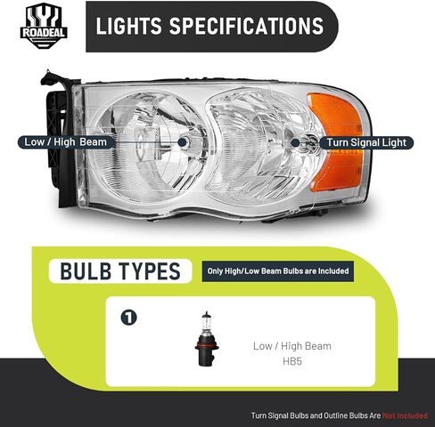 مجموعة المصابيح الأمامية ث/لمبات لـ 02-05 دودج رام 1500 لـ 03-05 دودج رام 2500/3500 استبدال المصابيح الأمامية كروم الإسكان سائق وجانب الركاب in Kuwait