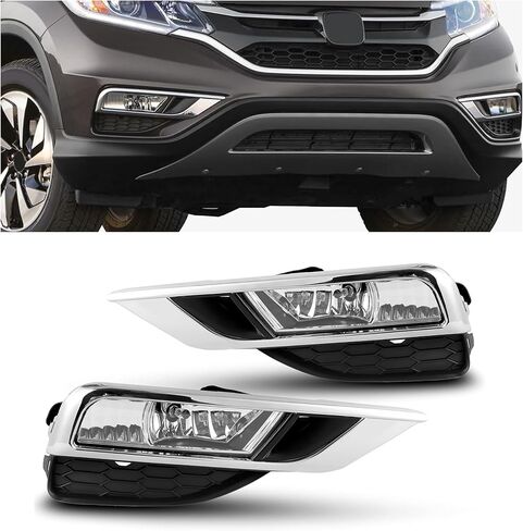 مصابيح الضباب ECOTRIC متوافقة مع 2015 2016 Honda CR-V CRV لاستبدال 33900T1WA11 33951T1WA11 HO2592140 HO2593140 مصابيح الضباب مصد القيادة + المصابيح + المفتاح (عدسة شفافة + إطار فضي) in Saudi Arabia