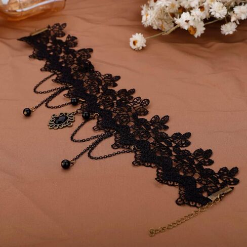 Missgrace Punk Vintage Black Lace Shiny Choker Necklace for Women Chunky Short Necklace Black Chain Necklace for Women in Saudi Arabia