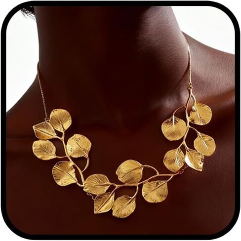 قلادة ذهبية مكتنزة للنساء، قلادة ذهبية عيار 14 قيراط بوهو ليف قلادة مجوهرات أفريقية للنساء عيد الميلاد وحفلات أعياد الميلاد غير مشوهة in Kuwait