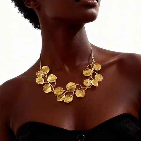 قلادة ذهبية مكتنزة للنساء، قلادة ذهبية عيار 14 قيراط بوهو ليف قلادة مجوهرات أفريقية للنساء عيد الميلاد وحفلات أعياد الميلاد غير مشوهة in Kuwait