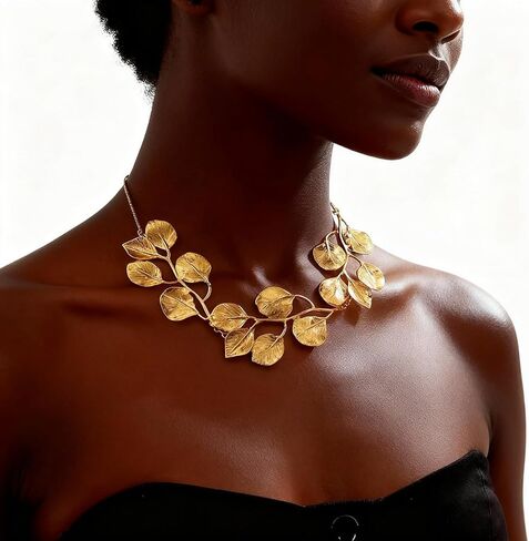 قلادة ذهبية مكتنزة للنساء، قلادة ذهبية عيار 14 قيراط بوهو ليف قلادة مجوهرات أفريقية للنساء عيد الميلاد وحفلات أعياد الميلاد غير مشوهة in Kuwait