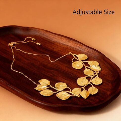 قلادة ذهبية مكتنزة للنساء، قلادة ذهبية عيار 14 قيراط بوهو ليف قلادة مجوهرات أفريقية للنساء عيد الميلاد وحفلات أعياد الميلاد غير مشوهة in Kuwait