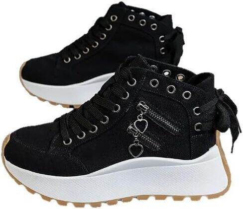 Women's Lightweight High Top Platform Canvas Sneakers Breathable Walking Shoes in Saudi Arabia