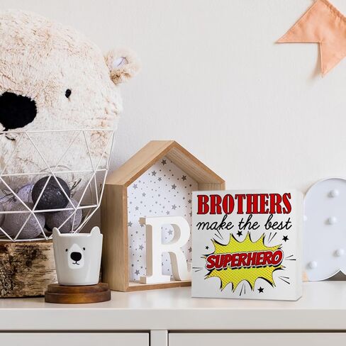 Nursery Brothers Table Decor, Nursery Newborn Baby Boys Room Bedroom Desk Decor Nursery Sibling Decoration for Toddler Kids Room Playroom, The Best Superhero, Wooden Box Sign in Kuwait