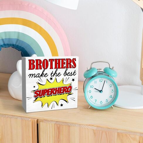 Nursery Brothers Table Decor, Nursery Newborn Baby Boys Room Bedroom Desk Decor Nursery Sibling Decoration for Toddler Kids Room Playroom, The Best Superhero, Wooden Box Sign in Kuwait
