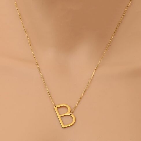 Initial Alphabet Women Necklace Stainless Steel/18K Gold Plated cz Crystal Sideways Statement Choker Pendant Adjustable Length for Men & Women in Saudi Arabia