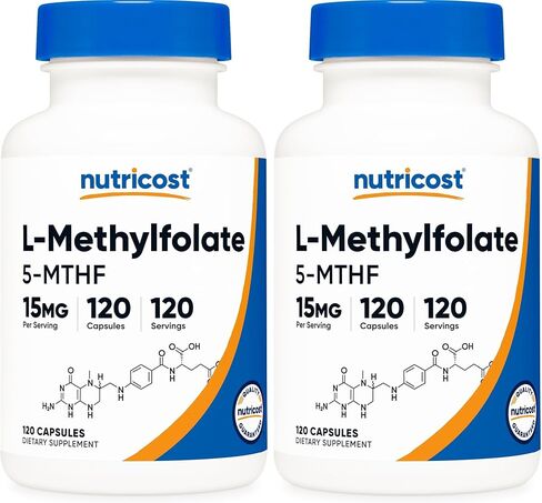 Nutricost L-Methylfolate 15mg, 120 Capsules (5-MTHF) - Vegan, Non-GMO, Gluten Free in Saudi Arabia