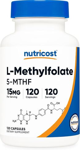 Nutricost L-Methylfolate 15mg, 120 Capsules (5-MTHF) - Vegan, Non-GMO, Gluten Free in Saudi Arabia