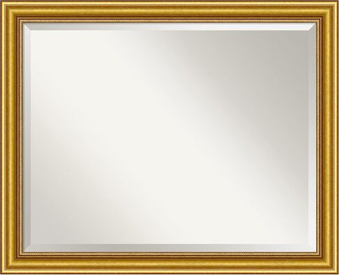 Amanti Art Gold Wall Mirror 26x32 Townhouse Gold Rectangle Bathroom Mirror for Wall Decor Living Room, Large Traditional Wood Frame, Hangs Horizonally and Vertically, Bathroom Decor, Beveled Edge in Saudi Arabia