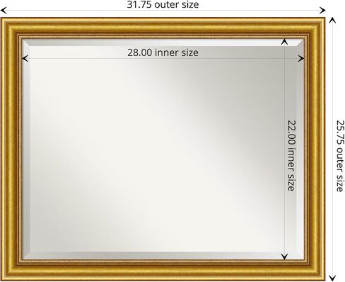 Amanti Art Gold Wall Mirror 26x32 Townhouse Gold Rectangle Bathroom Mirror for Wall Decor Living Room, Large Traditional Wood Frame, Hangs Horizonally and Vertically, Bathroom Decor, Beveled Edge in Saudi Arabia