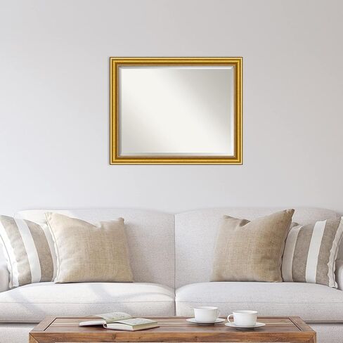 Amanti Art Gold Wall Mirror 26x32 Townhouse Gold Rectangle Bathroom Mirror for Wall Decor Living Room, Large Traditional Wood Frame, Hangs Horizonally and Vertically, Bathroom Decor, Beveled Edge in Saudi Arabia