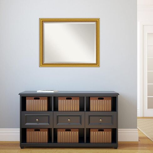 Amanti Art Gold Wall Mirror 26x32 Townhouse Gold Rectangle Bathroom Mirror for Wall Decor Living Room, Large Traditional Wood Frame, Hangs Horizonally and Vertically, Bathroom Decor, Beveled Edge in Saudi Arabia