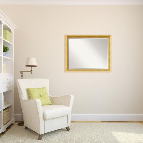 Amanti Art Gold Wall Mirror 26x32 Townhouse Gold Rectangle Bathroom Mirror for Wall Decor Living Room, Large Traditional Wood Frame, Hangs Horizonally and Vertically, Bathroom Decor, Beveled Edge in Saudi Arabia