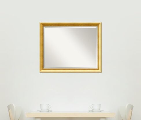 Amanti Art Gold Wall Mirror 26x32 Townhouse Gold Rectangle Bathroom Mirror for Wall Decor Living Room, Large Traditional Wood Frame, Hangs Horizonally and Vertically, Bathroom Decor, Beveled Edge in Saudi Arabia