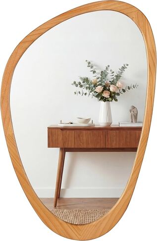 PERFNIQUE Asymmetrical Mirror, Irregular Wall Mirror, 30"x19" Tempered Glass Wood Framed Mirror for Mid Century Modern Decor, Decorative Mirrors for Bedroom, Living Room, Entryway, Vanity in Kuwait
