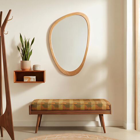 PERFNIQUE Asymmetrical Mirror, Irregular Wall Mirror, 30"x19" Tempered Glass Wood Framed Mirror for Mid Century Modern Decor, Decorative Mirrors for Bedroom, Living Room, Entryway, Vanity in Kuwait