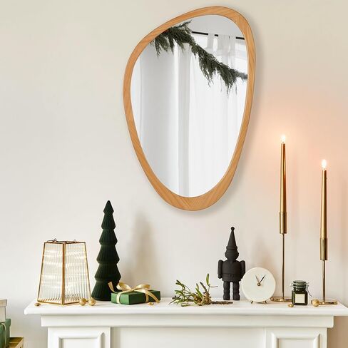 PERFNIQUE Asymmetrical Mirror, Irregular Wall Mirror, 30"x19" Tempered Glass Wood Framed Mirror for Mid Century Modern Decor, Decorative Mirrors for Bedroom, Living Room, Entryway, Vanity in Kuwait