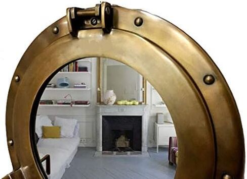 Antique Brass Porthole Mirror Aluminum Porthole 15" Wall Hanging Nautical Home Decor in Kuwait