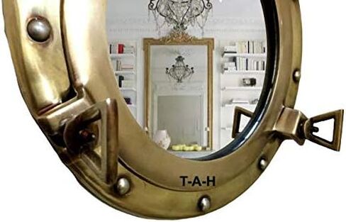 Antique Brass Porthole Mirror Aluminum Porthole 15" Wall Hanging Nautical Home Decor in Kuwait