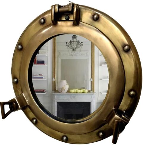 Antique Brass Porthole Mirror Aluminum Porthole 15" Wall Hanging Nautical Home Decor in Kuwait