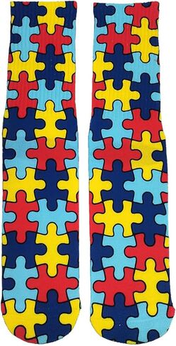 جوارب لغز الوعي بالتوحد، جوارب طاقم جديدة، جوارب مريحة غير رسمية على شكل أنبوبة الساق للنساء والرجال in Kuwait