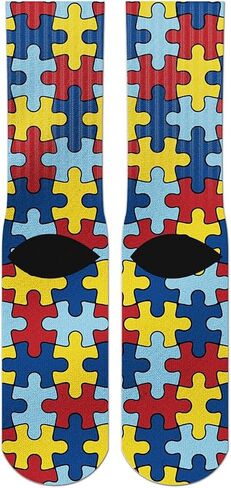 جوارب لغز الوعي بالتوحد، جوارب طاقم جديدة، جوارب مريحة غير رسمية على شكل أنبوبة الساق للنساء والرجال in Kuwait