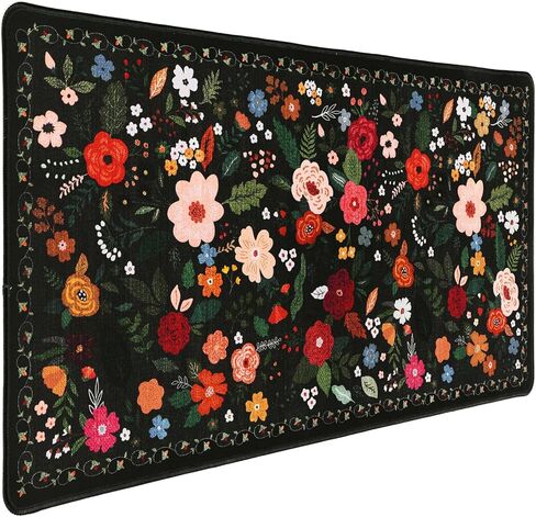Retro Floral Desk Mat Desk Pad XXL Large Mouse Pad Vintage Boho Non Slip Mouse Pads with Stitched Edges Waterproof for Women Student Computer Keyboard Desktop Accessories(Black) in Saudi Arabia
