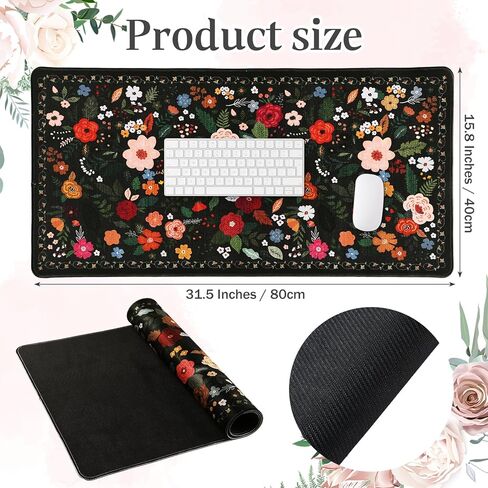 Retro Floral Desk Mat Desk Pad XXL Large Mouse Pad Vintage Boho Non Slip Mouse Pads with Stitched Edges Waterproof for Women Student Computer Keyboard Desktop Accessories(Black) in Saudi Arabia