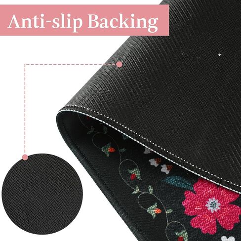 Retro Floral Desk Mat Desk Pad XXL Large Mouse Pad Vintage Boho Non Slip Mouse Pads with Stitched Edges Waterproof for Women Student Computer Keyboard Desktop Accessories(Black) in Saudi Arabia
