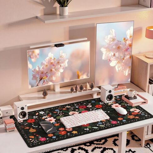 Retro Floral Desk Mat Desk Pad XXL Large Mouse Pad Vintage Boho Non Slip Mouse Pads with Stitched Edges Waterproof for Women Student Computer Keyboard Desktop Accessories(Black) in Saudi Arabia