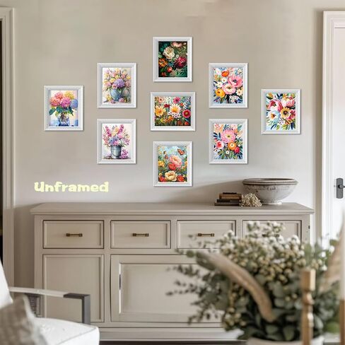 Flowers Market Posters Wall Art Paints Set of 9, Preppy Minimalist Canvas Decor Prints,Vintage Beautiful Flowers in Bucket Pictures for Bathroom Living Room Dorm Home Decor Gifts 8x10In Unframed in Saudi Arabia