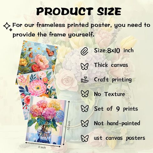 Flowers Market Posters Wall Art Paints Set of 9, Preppy Minimalist Canvas Decor Prints,Vintage Beautiful Flowers in Bucket Pictures for Bathroom Living Room Dorm Home Decor Gifts 8x10In Unframed in Saudi Arabia
