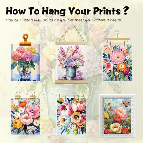 Flowers Market Posters Wall Art Paints Set of 9, Preppy Minimalist Canvas Decor Prints,Vintage Beautiful Flowers in Bucket Pictures for Bathroom Living Room Dorm Home Decor Gifts 8x10In Unframed in Saudi Arabia