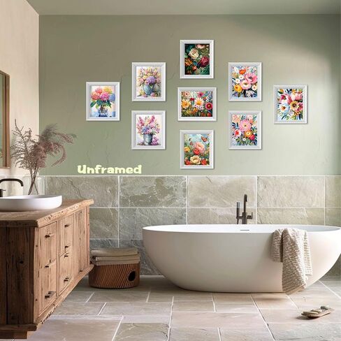 Flowers Market Posters Wall Art Paints Set of 9, Preppy Minimalist Canvas Decor Prints,Vintage Beautiful Flowers in Bucket Pictures for Bathroom Living Room Dorm Home Decor Gifts 8x10In Unframed in Saudi Arabia