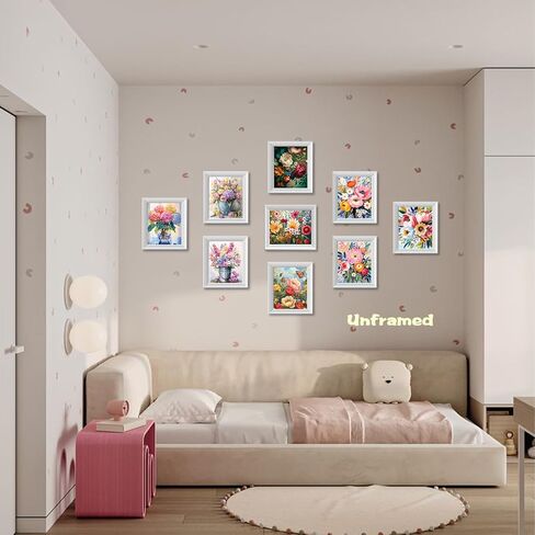 Flowers Market Posters Wall Art Paints Set of 9, Preppy Minimalist Canvas Decor Prints,Vintage Beautiful Flowers in Bucket Pictures for Bathroom Living Room Dorm Home Decor Gifts 8x10In Unframed in Saudi Arabia