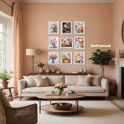 Flowers Market Posters Wall Art Paints Set of 9, Preppy Minimalist Canvas Decor Prints,Vintage Beautiful Flowers in Bucket Pictures for Bathroom Living Room Dorm Home Decor Gifts 8x10In Unframed in Saudi Arabia