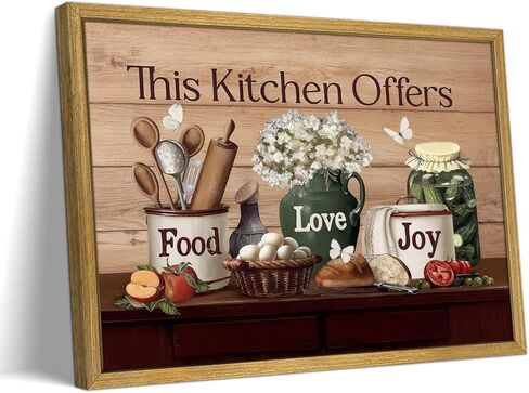 Vintage Kitchen Pictures Wall Decor, Country Kitchen Food Still Life Wall Art, Dining Room Decor Oil Painting, Canvas Prints Picture For Dining Room Kitchen Home Decor 8x10 Inch Wood Framed in Saudi Arabia