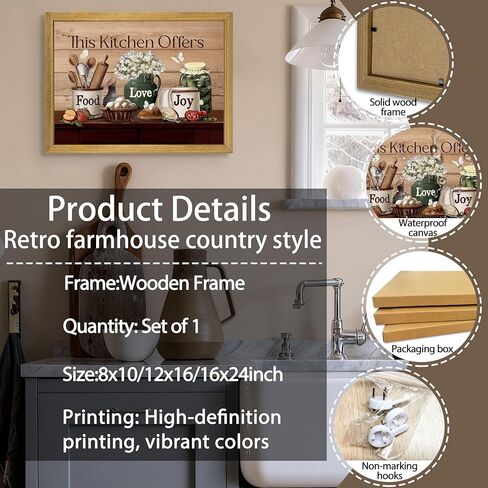 Vintage Kitchen Pictures Wall Decor, Country Kitchen Food Still Life Wall Art, Dining Room Decor Oil Painting, Canvas Prints Picture For Dining Room Kitchen Home Decor 8x10 Inch Wood Framed in Saudi Arabia