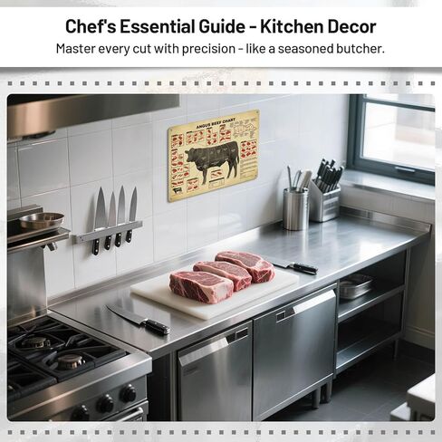 Vintage Angus Beef Butcher Guide Metal Sign - Kitchen Tin Poster, Rustic Farmhouse Meat Cuts Chart, Modern Culinary Wall Art for Chef 16x12 Inches in Saudi Arabia