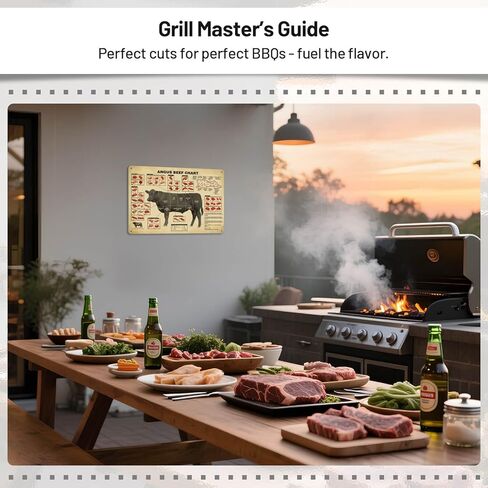 Vintage Angus Beef Butcher Guide Metal Sign - Kitchen Tin Poster, Rustic Farmhouse Meat Cuts Chart, Modern Culinary Wall Art for Chef 16x12 Inches in Saudi Arabia