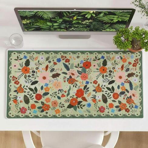 Retro Floral Desk Mat Desk Pad XXL Large Mouse Pad Vintage Boho Non Slip Mouse Pads with Stitched Edges Waterproof for Women Student Computer Keyboard Desktop Accessories(Black) in Saudi Arabia