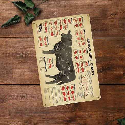 Vintage Angus Beef Butcher Guide Metal Sign - Kitchen Tin Poster, Rustic Farmhouse Meat Cuts Chart, Modern Culinary Wall Art for Chef 16x12 Inches in Saudi Arabia