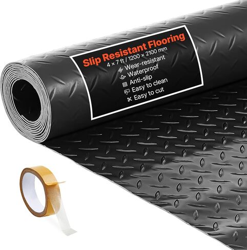 VEVOR Garage Floor Roll, 7.5 x 17 ft Garage Flooring Mat, 2.2 mm Thickened PVC Diamond Plate Floor Protector Mat with Double-Sided Tape, Non-Slip, Easy to Clean for Warehouse, Gyms,Silver Gray in Saudi Arabia