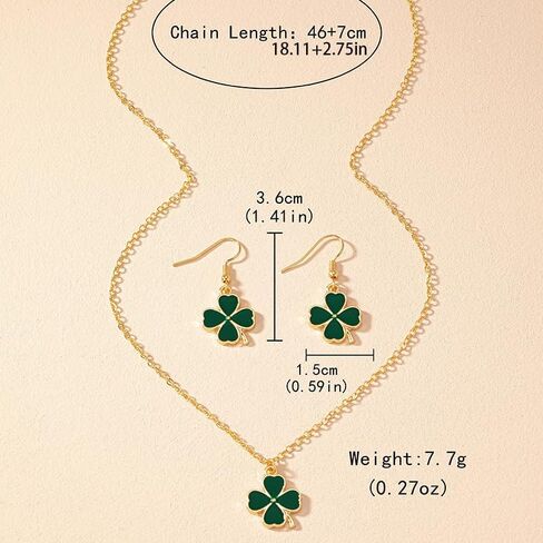 St. Patrick's Day Clover Necklace Earrings Set Enamel Green Irish Shamrock Necklace Earrings Shiny St. Patrick's Day Lucky Green Clover Holiday Jewelry in Saudi Arabia